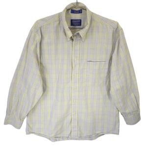 Pendleton Shirt Mens L Gray Lime Glen Plaid Broadway Cloth Button Down Casual
